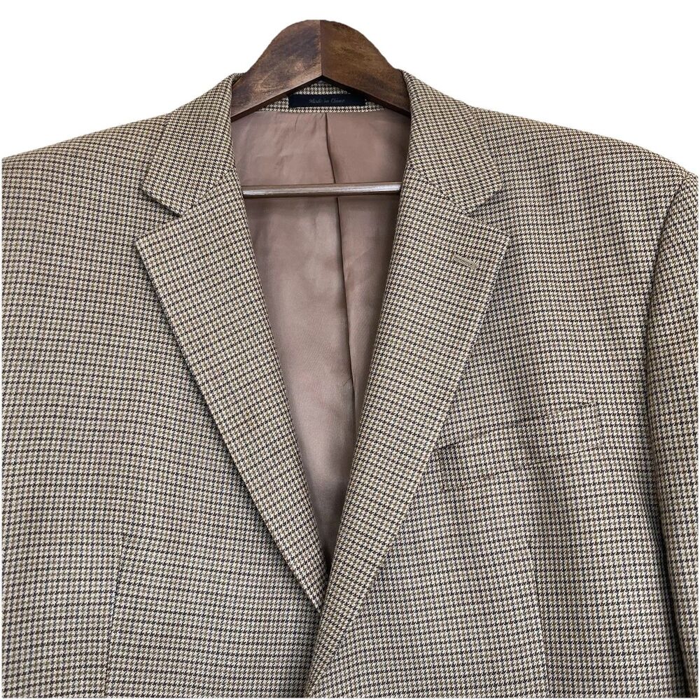 Lauren Ralph Lauren Blazer 46R Jacket Coat Men Brown Houndstooth Silk Wool 2 Btn